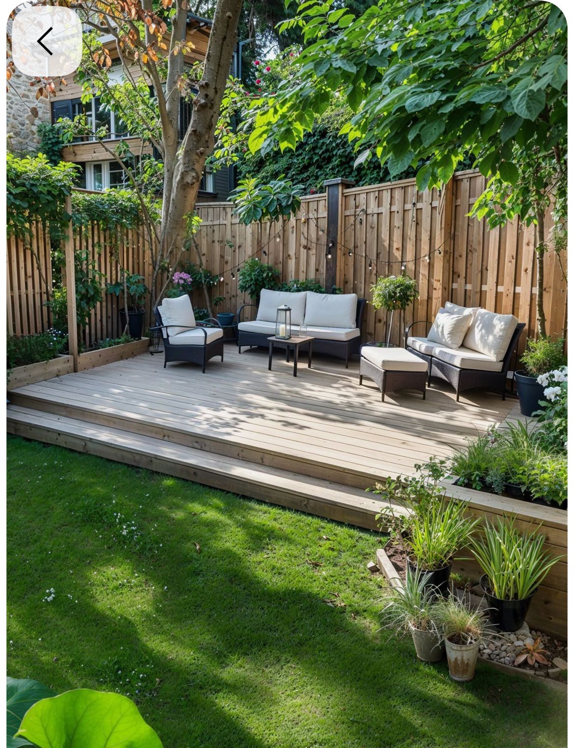 Custom backyard deck with seating area in Calgary