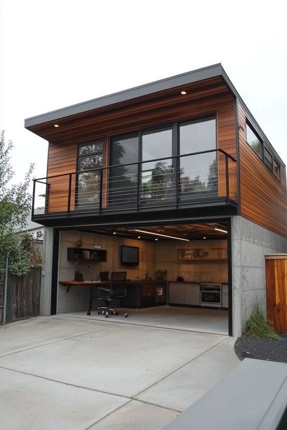 Modern wood and concrete garage suite in Calgary